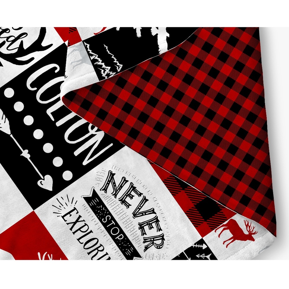 Personalized Woodland Buffalo Plaid Baby Blanket - Picture 3 of 5
